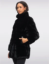 Luxurious Cozy Quilted High-Collar Faux Fur Vegan Jacket by Jones New York