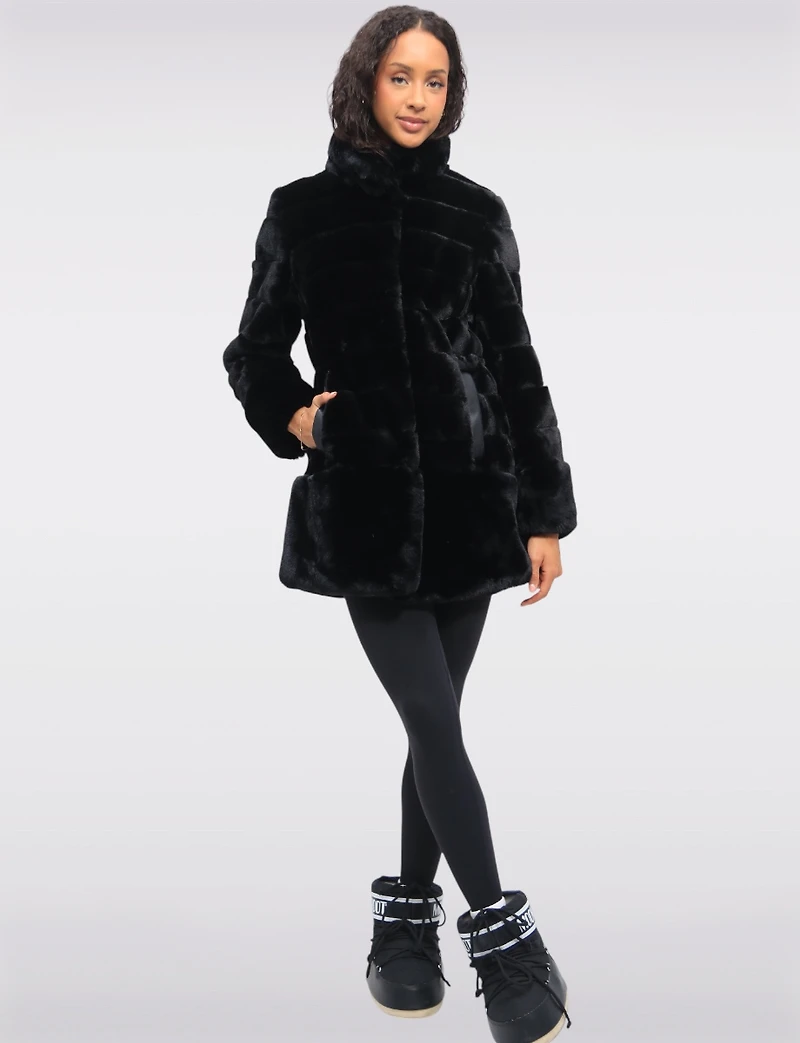 Luxurious Cozy Quilted High-Collar Faux Fur Vegan Jacket by Jones New York