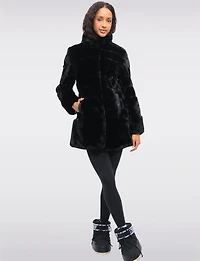 Luxurious Cozy Quilted High-Collar Faux Fur Vegan Jacket by Jones New York