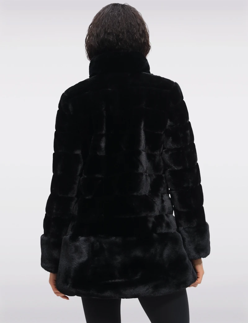 Luxurious Cozy Quilted High-Collar Faux Fur Vegan Jacket by Jones New York