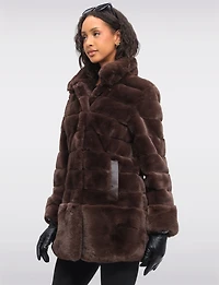 Luxurious Cozy Quilted High-Collar Faux Fur Vegan Jacket by Jones New York