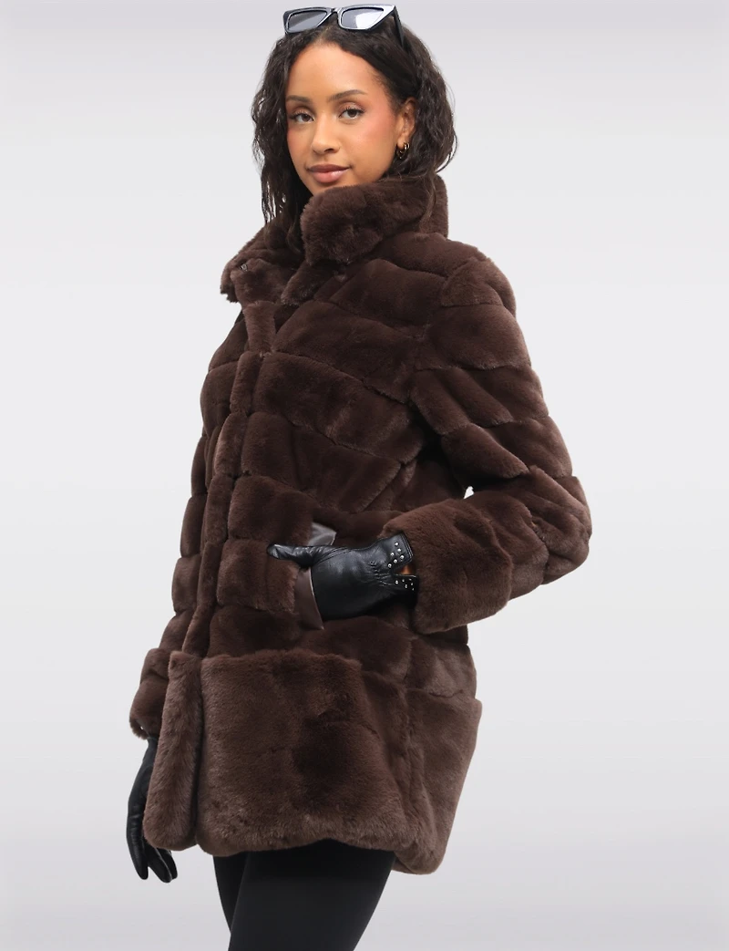 Luxurious Cozy Quilted High-Collar Faux Fur Vegan Jacket by Jones New York