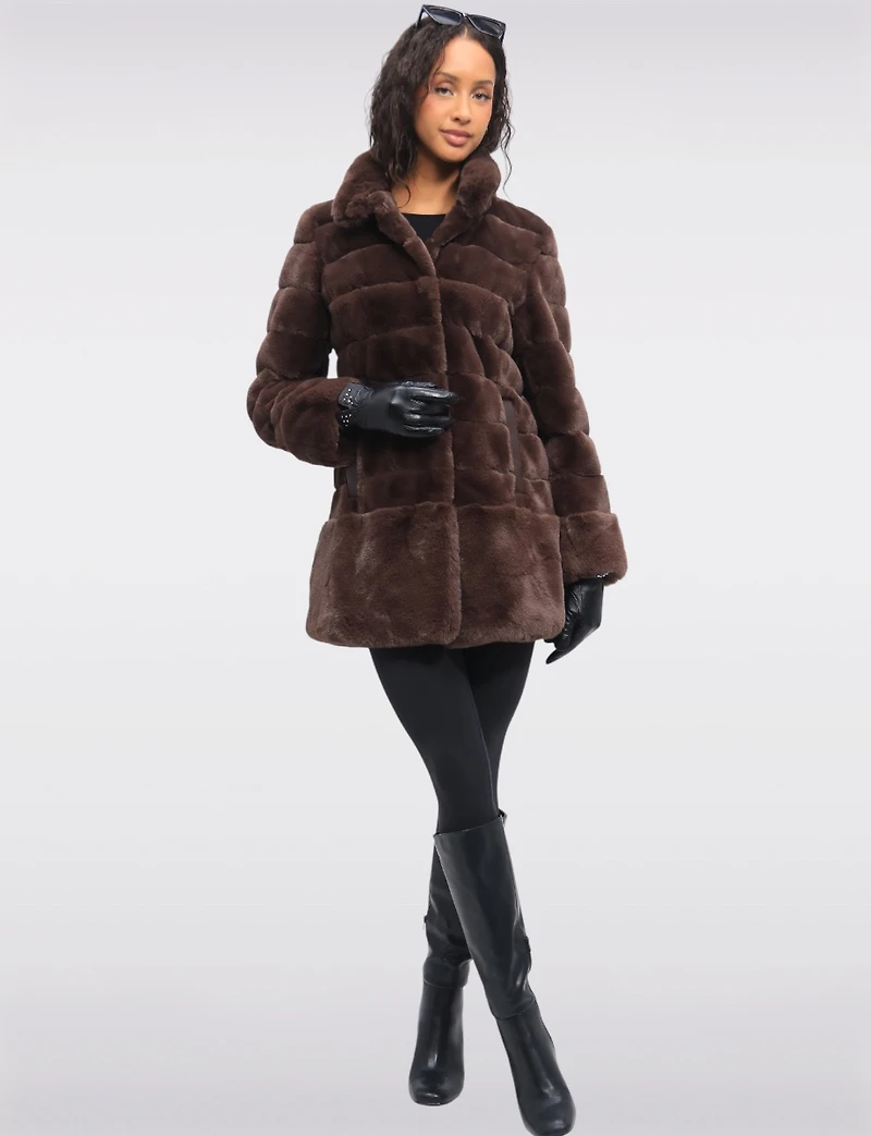 Luxurious Cozy Quilted High-Collar Faux Fur Vegan Jacket by Jones New York