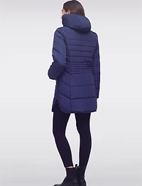 Chic Vegan Hooded Puffer Jacket with Bib Round Hem & Drawstring Sides by Snoboll