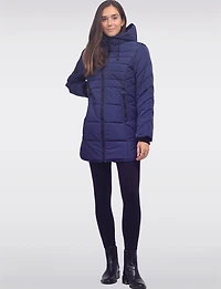 Chic Vegan Hooded Puffer Jacket with Bib Round Hem & Drawstring Sides by Snoboll
