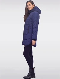 Chic Vegan Hooded Puffer Jacket with Bib Round Hem & Drawstring Sides by Snoboll