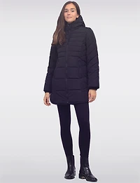 Chic Vegan Hooded Puffer Jacket with Bib Round Hem & Drawstring Sides by Snoboll