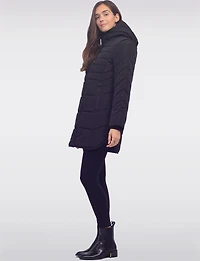 Chic Vegan Hooded Puffer Jacket with Bib Round Hem & Drawstring Sides by Snoboll