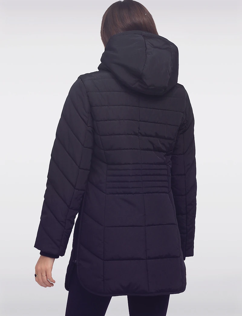 Chic Vegan Hooded Puffer Jacket with Bib Round Hem & Drawstring Sides by Snoboll