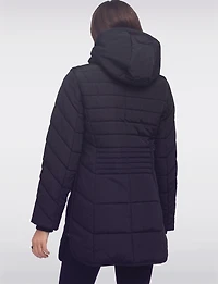 Chic Vegan Hooded Puffer Jacket with Bib Round Hem & Drawstring Sides by Snoboll