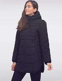 Chic Vegan Hooded Puffer Jacket with Bib Round Hem & Drawstring Sides by Snoboll