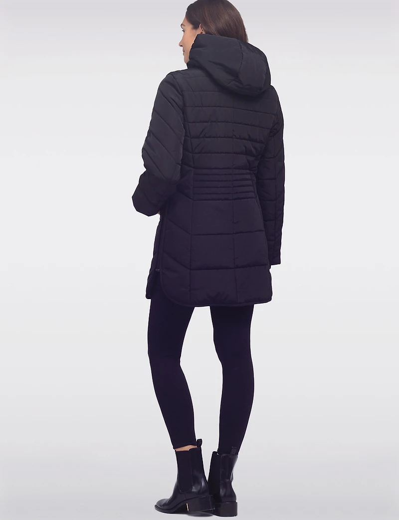 Chic Vegan Hooded Puffer Jacket with Bib Round Hem & Drawstring Sides by Snoboll