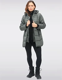 Chic Vegan Hooded Puffer Jacket with Bib Round Hem & Drawstring Sides by Snoboll