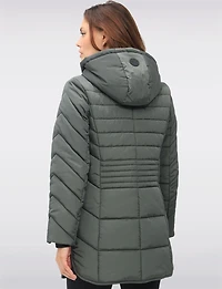 Chic Vegan Hooded Puffer Jacket with Bib Round Hem & Drawstring Sides by Snoboll