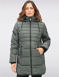 Chic Vegan Hooded Puffer Jacket with Bib Round Hem & Drawstring Sides by Snoboll