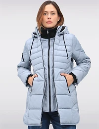 Chic Vegan Hooded Puffer Jacket with Bib Round Hem & Drawstring Sides by Snoboll