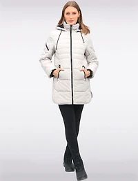 Chic Vegan Hooded Puffer Jacket with Bib Round Hem & Drawstring Sides by Snoboll