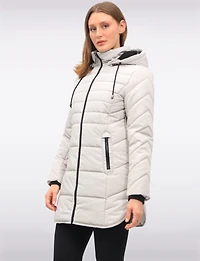 Chic Vegan Hooded Puffer Jacket with Bib Round Hem & Drawstring Sides by Snoboll