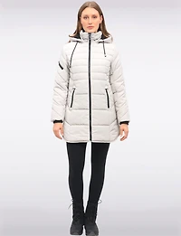 Chic Vegan Hooded Puffer Jacket with Bib Round Hem & Drawstring Sides by Snoboll