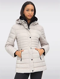 Vegan Polyloft® High-Collar Short Puffer Coat with Detachable Hood by Snoboll