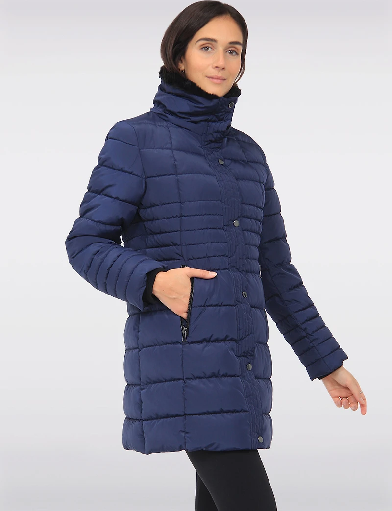 Vegan Polyloft® High-Collar Long Puffer Coat with Detachable Hood by Snoboll