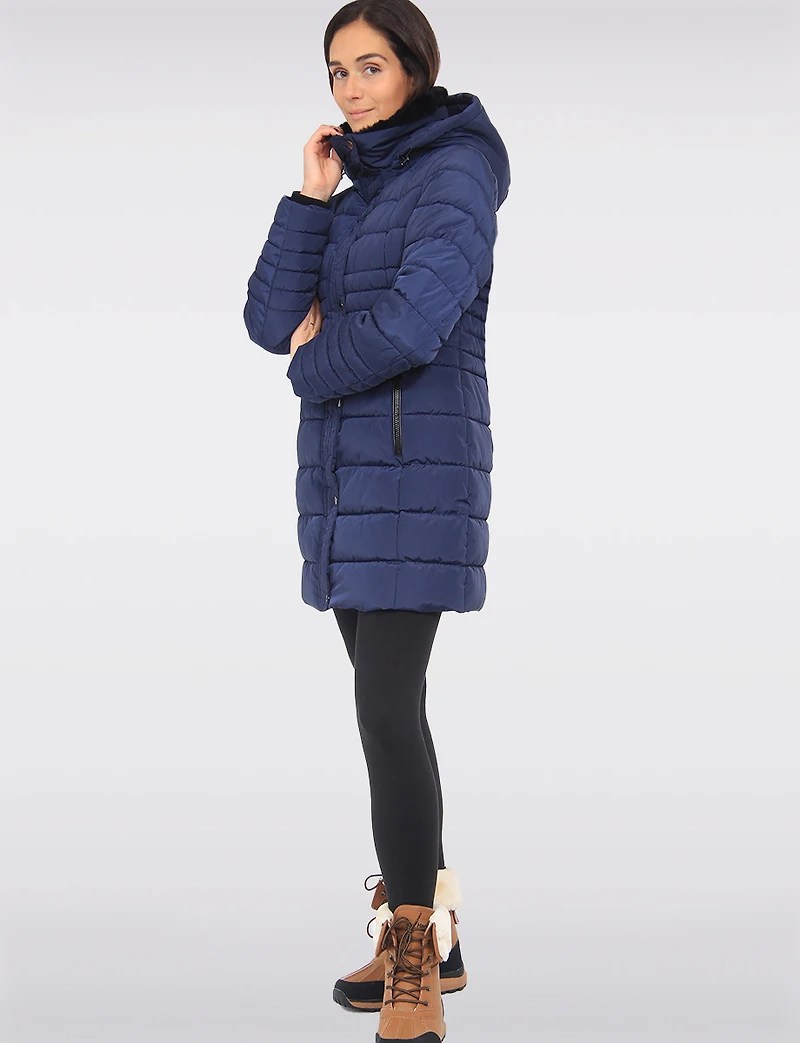 Vegan Polyloft® High-Collar Long Puffer Coat with Detachable Hood by Snoboll