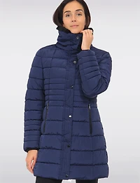 Vegan Polyloft® High-Collar Long Puffer Coat with Detachable Hood by Snoboll