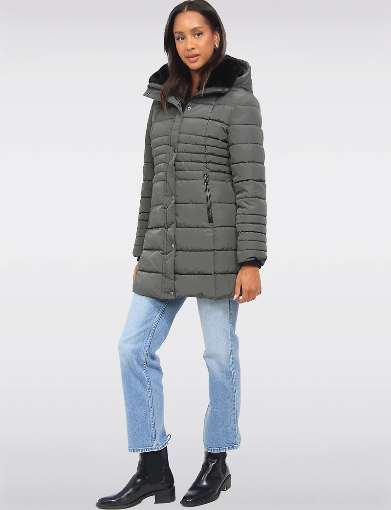 Vegan Polyloft® High-Collar Long Puffer Coat with Detachable Hood by Snoboll