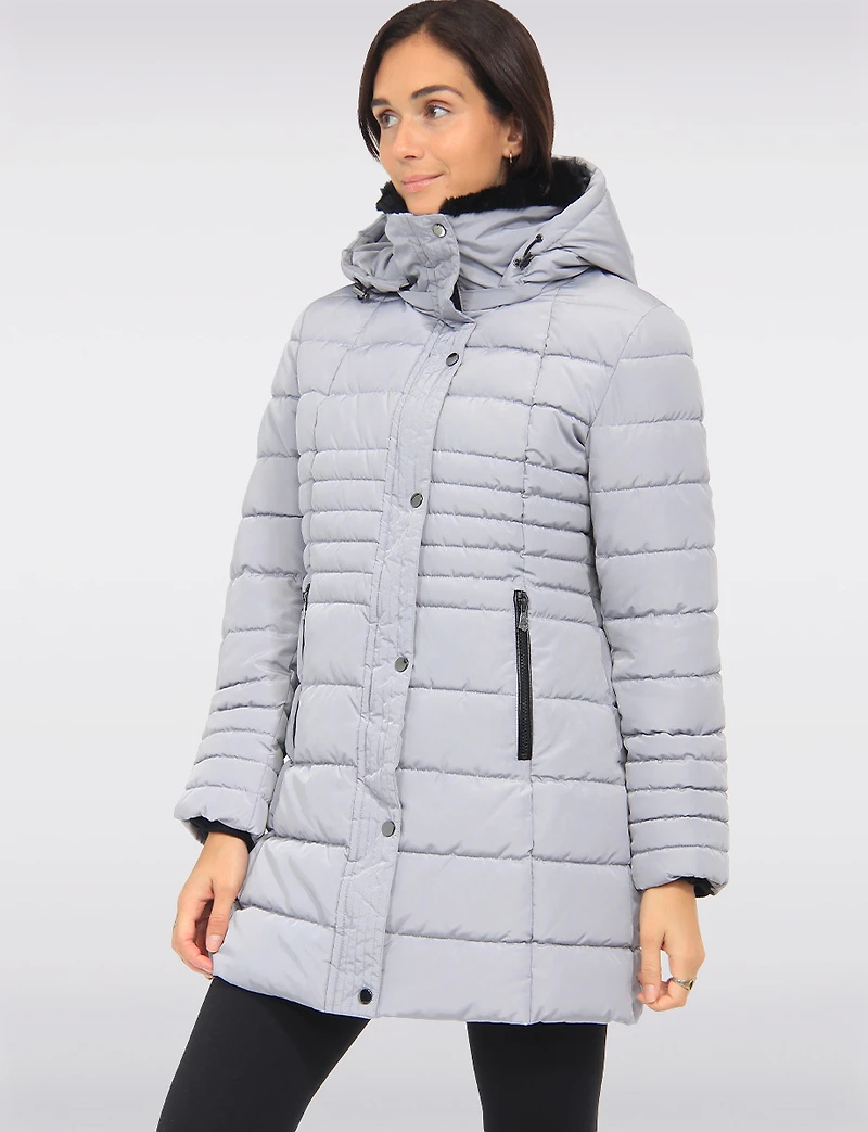 Vegan Polyloft® High-Collar Long Puffer Coat with Detachable Hood by Snoboll