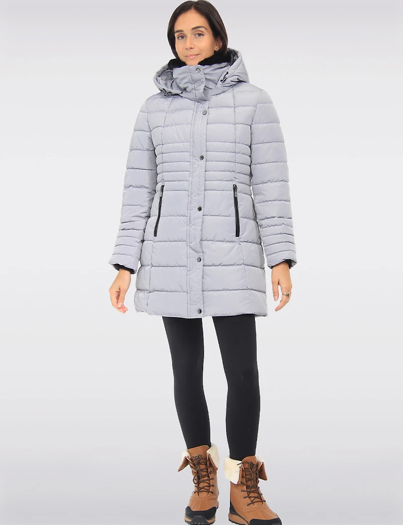 Vegan Polyloft® High-Collar Long Puffer Coat with Detachable Hood by Snoboll