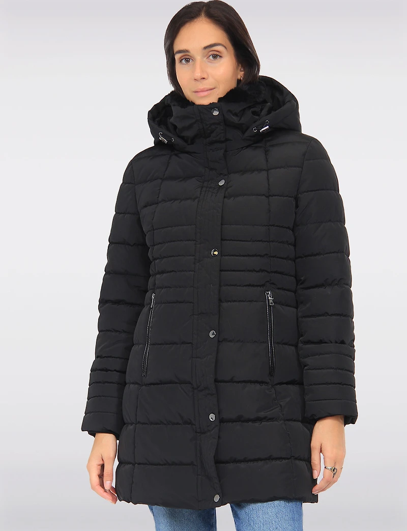 Vegan Polyloft® High-Collar Long Puffer Coat with Detachable Hood by Snoboll