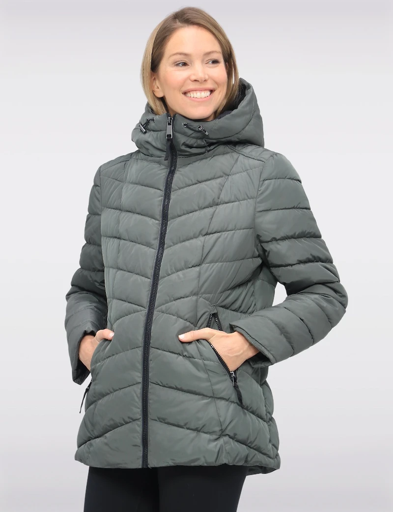 Chic Vegan Quilted Eco-Down Polyloft® Hooded Puffer Jacket by Snoboll