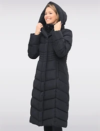 Vegan Long Chevron Polyloft® Coat with Attached Hood and Inner Bib by Snoboll