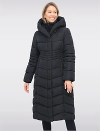 Vegan Long Chevron Polyloft® Coat with Attached Hood and Inner Bib by Snoboll