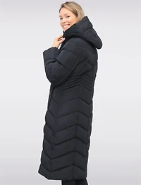 Vegan Long Chevron Polyloft® Coat with Attached Hood and Inner Bib by Snoboll