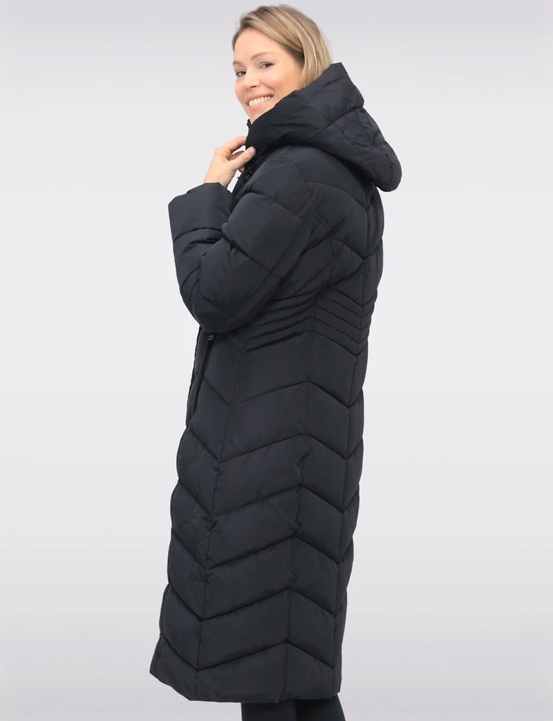 Vegan Long Chevron Polyloft® Coat with Attached Hood and Inner Bib by Snoboll