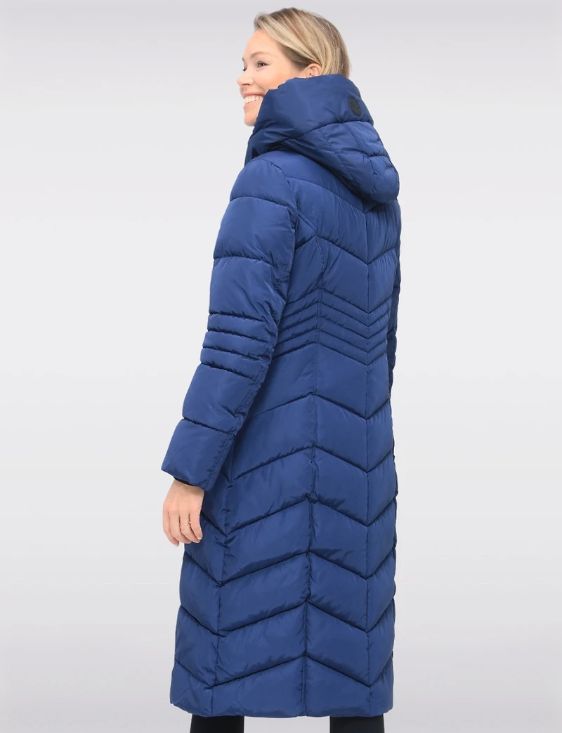 Vegan Long Chevron Polyloft® Coat with Attached Hood and Inner Bib by Snoboll