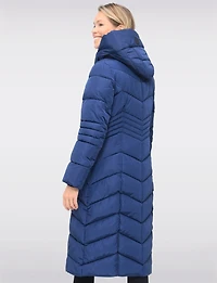 Vegan Long Chevron Polyloft® Coat with Attached Hood and Inner Bib by Snoboll