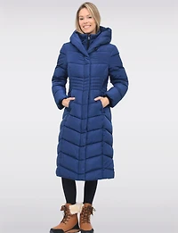 Vegan Long Chevron Polyloft® Coat with Attached Hood and Inner Bib by Snoboll