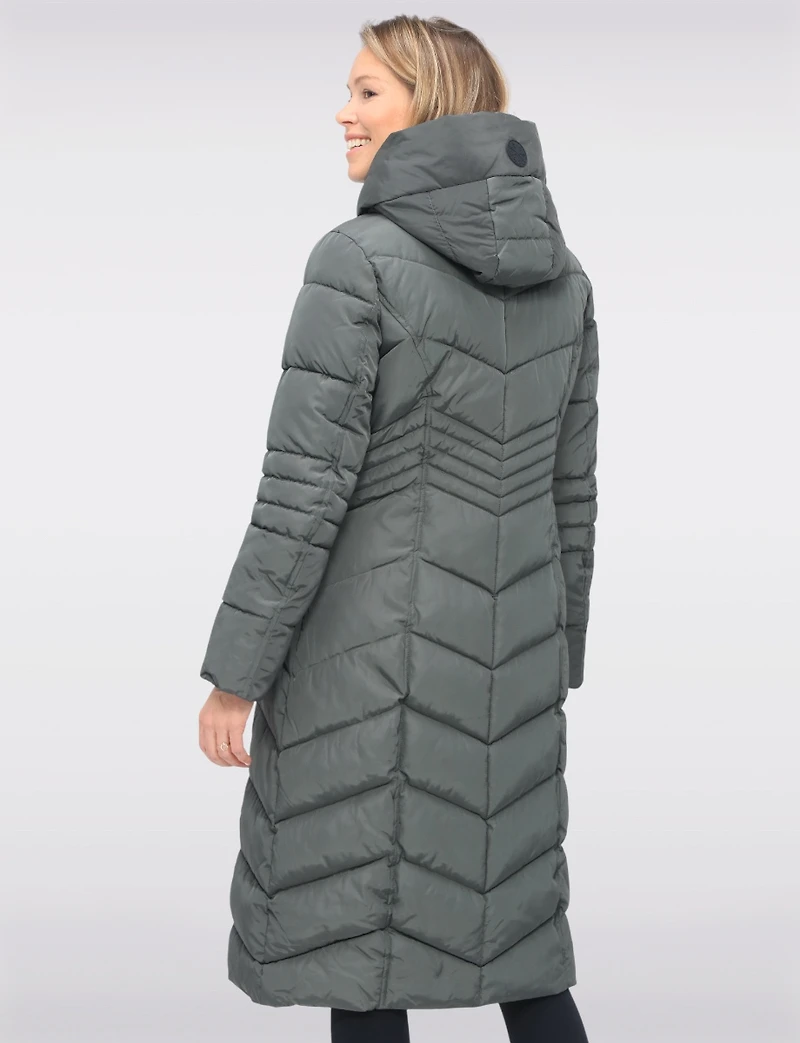 Vegan Long Chevron Polyloft® Coat with Attached Hood and Inner Bib by Snoboll