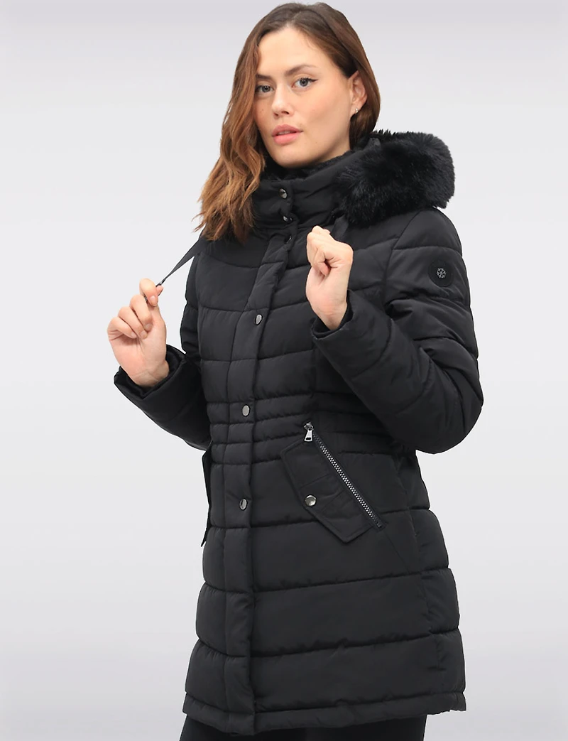 Versatile Vegan Removable Hood Parka with Faux Fur Trim & Neck Warmer by Snoboll