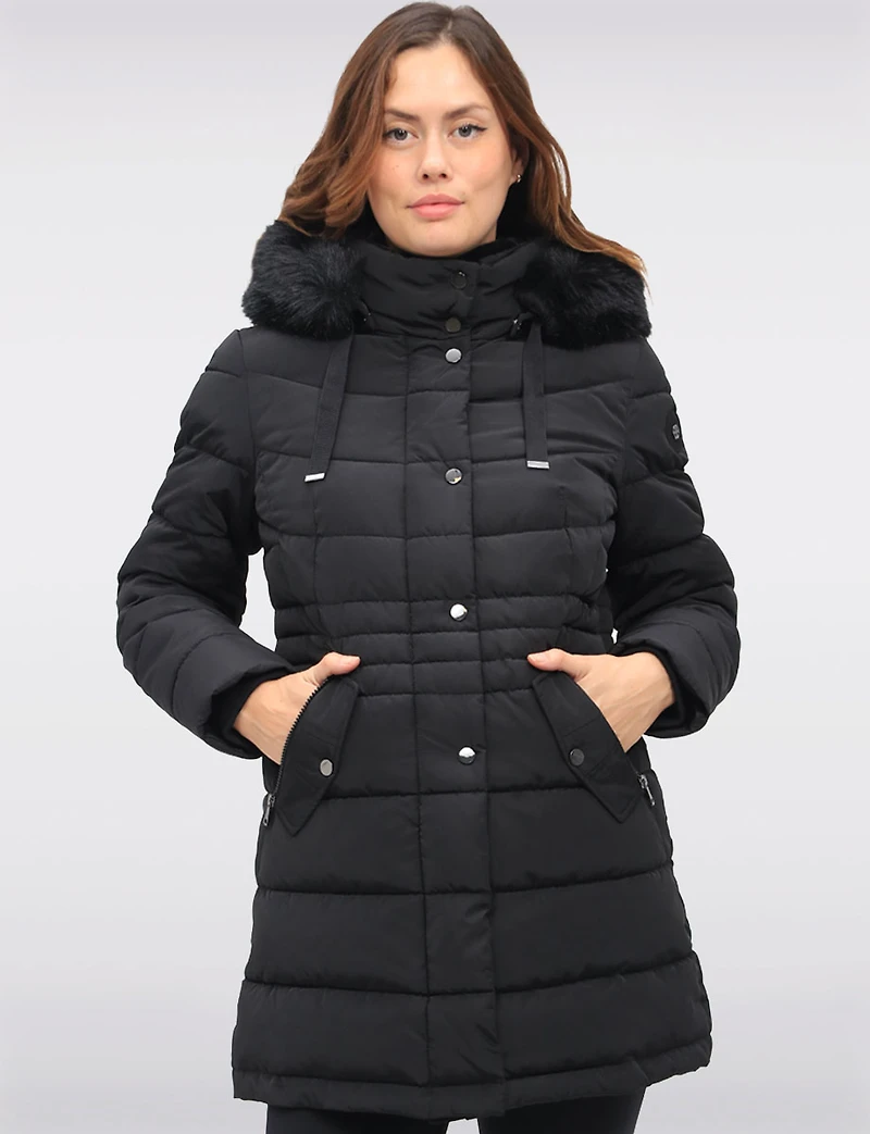 Versatile Vegan Removable Hood Parka with Faux Fur Trim & Neck Warmer by Snoboll