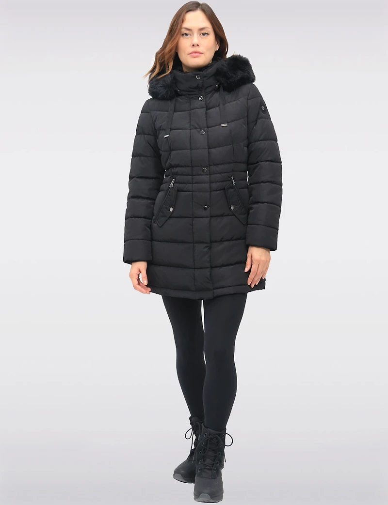 Versatile Vegan Removable Hood Parka with Faux Fur Trim & Neck Warmer by Snoboll