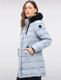 Versatile Vegan Removable Hood Parka with Faux Fur Trim & Neck Warmer by Snoboll