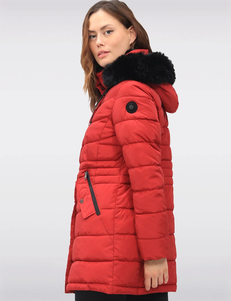 Versatile Vegan Removable Hood Parka with Faux Fur Trim & Neck Warmer by Snoboll