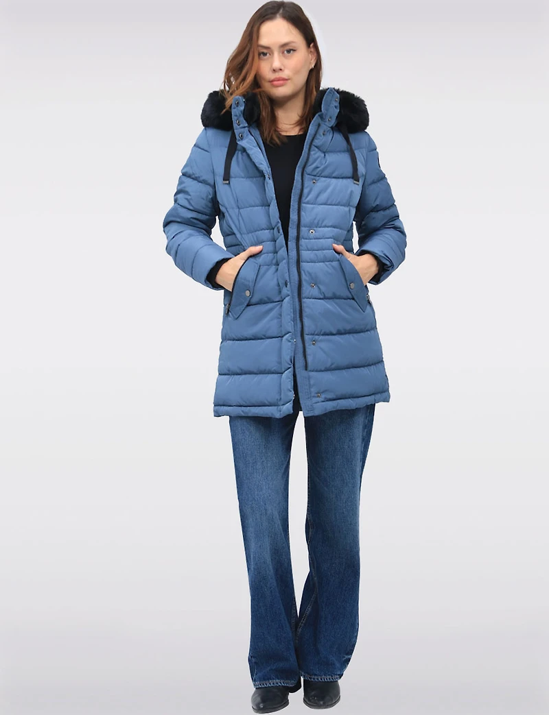 Versatile Vegan Removable Hood Parka with Faux Fur Trim & Neck Warmer by Snoboll