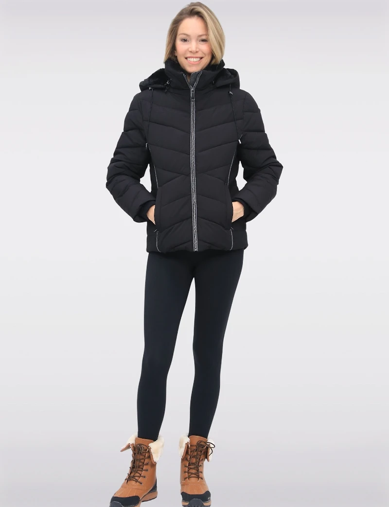 Cropped Vegan Polyloft® Puffer Jacket & Faux Fur Lined Removable Hood by Snoboll