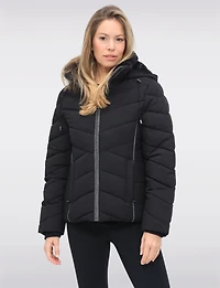 Cropped Vegan Polyloft® Puffer Jacket & Faux Fur Lined Removable Hood by Snoboll