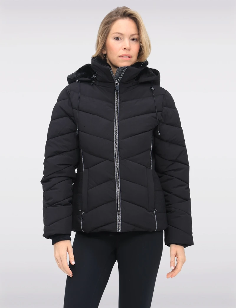 Cropped Vegan Polyloft® Puffer Jacket & Faux Fur Lined Removable Hood by Snoboll