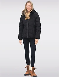 Cropped Vegan Polyloft® Puffer Jacket & Faux Fur Lined Removable Hood by Snoboll